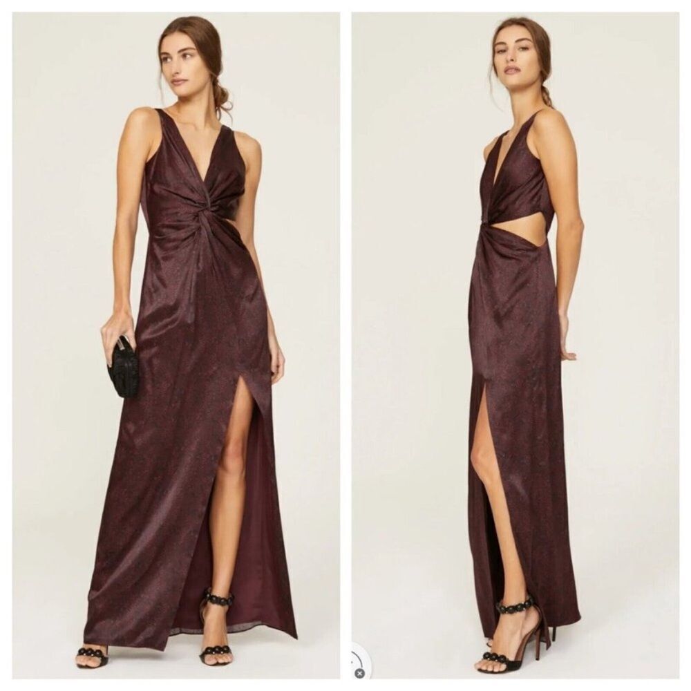 NICHOLAS | 100% Silk Silvina Wrap Maroon Snakeskin Cutout Gown Women’s Size 0